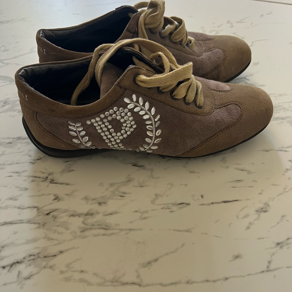 Pollini Brown Sneakers with White Detailing